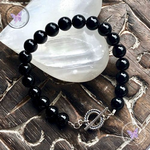 Black Onyx Healing Bracelet with Silver Toggle Clasp